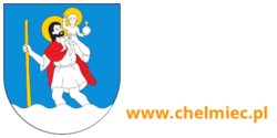 Herb Gminy Chełmiec - Święty Krzysztof oraz adres strony www.chelmiec.pl