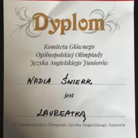 Zdjęcie ilustracyjne wiadomości: Nadia Świerk laureatką ogólnopolskiej Olimpiady Języka Angielskiego Juniorów oraz laureatką Małopolskiego Konkursu Języka Angielskiego #7