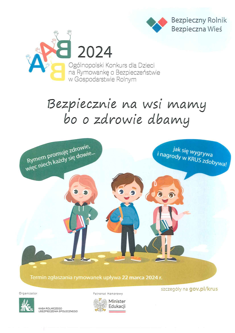 Plakat: Ogólnopolski Konkurs dla Dzieci na Rymowankę o Bezpieczeństwie w Gospodarstwie Rolnym