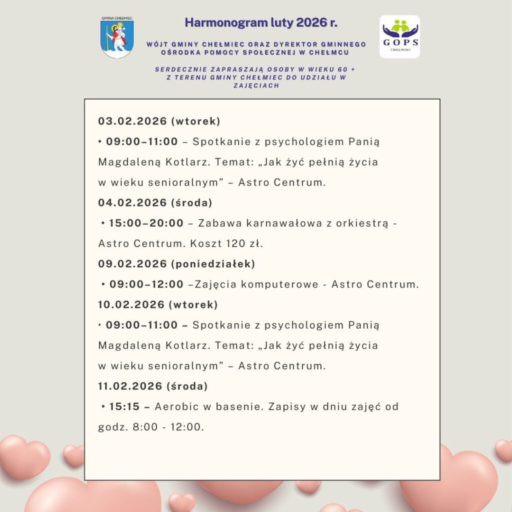 Seniorzy - harmonogram