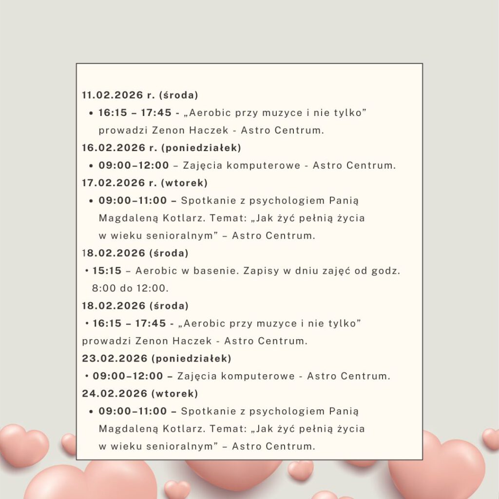 Seniorzy - harmonogram