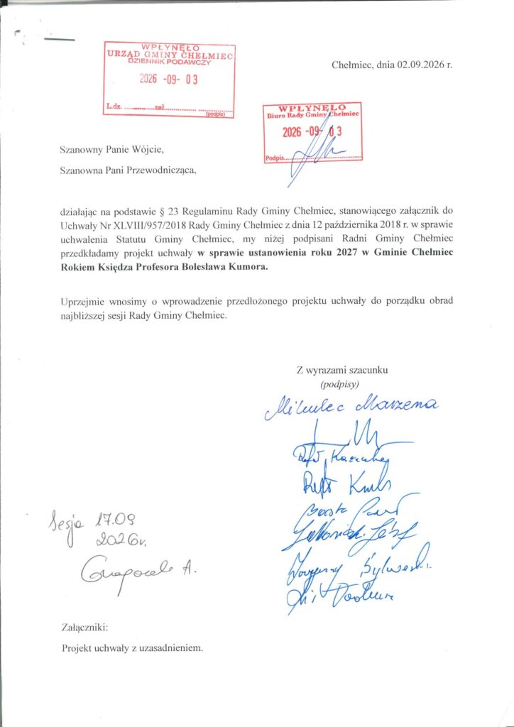 Rok 2027 w Gminie Chełmiec Rokiem Księdza Profesora Bolesława Kumora