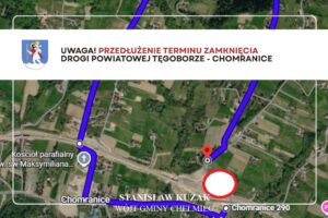 komunikat o zamknięciu odcinka drogi Tęgoborze - Chomranice