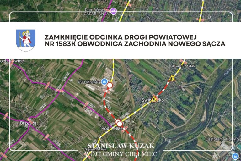 Zamknięcie odcinka drogi powiatowej nr 1583K Obwodnica zachodnia Nowego Sącza