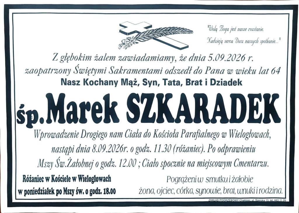 KONDOLENCJE. Z głębokim smutkiem…