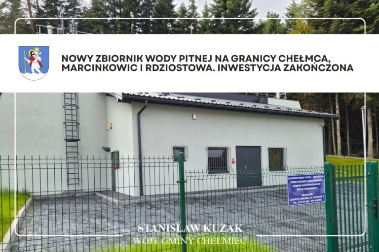 zbiornik wody pitnej na granicy Chełmca, Marcinkowic i Rdziostowa. Inwestycja zakończona